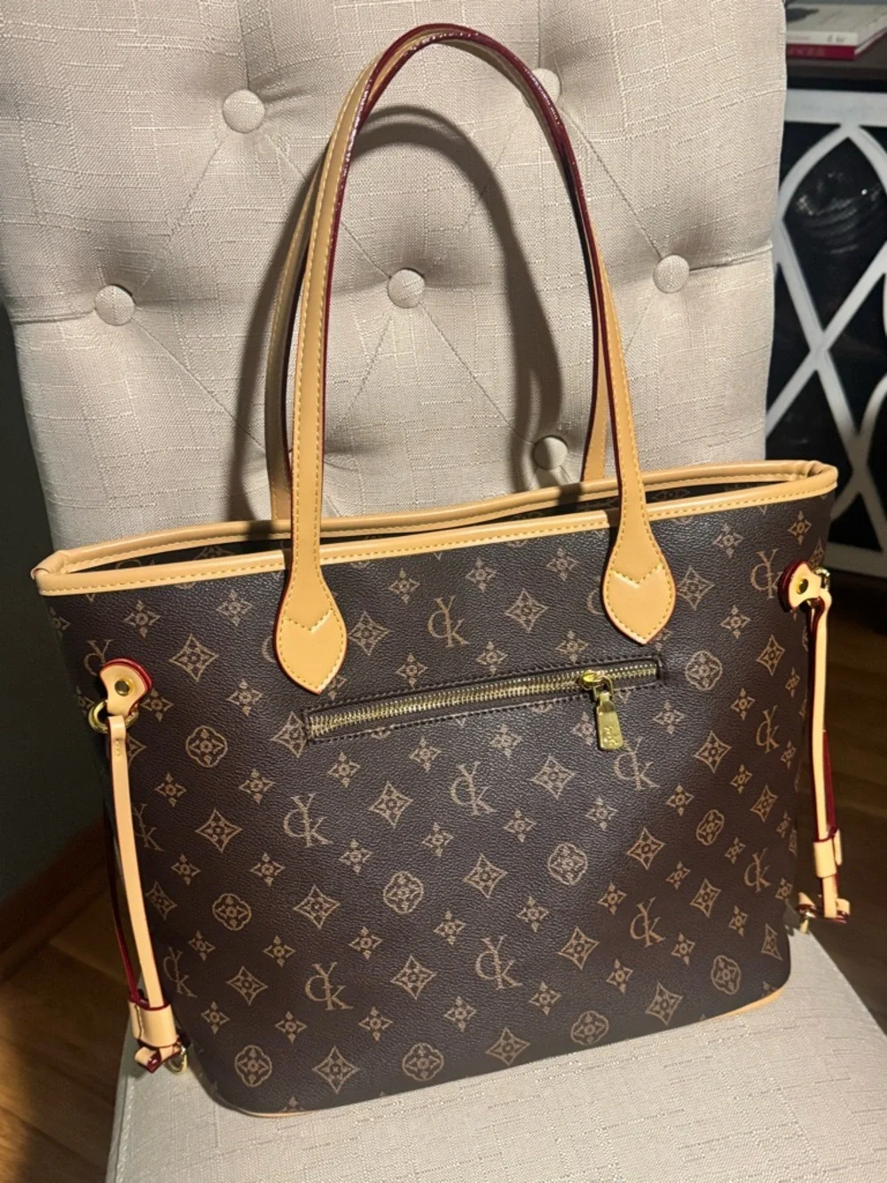 Guyika Brown Monogram Tote with Tan Trim - Picture 6 of 16